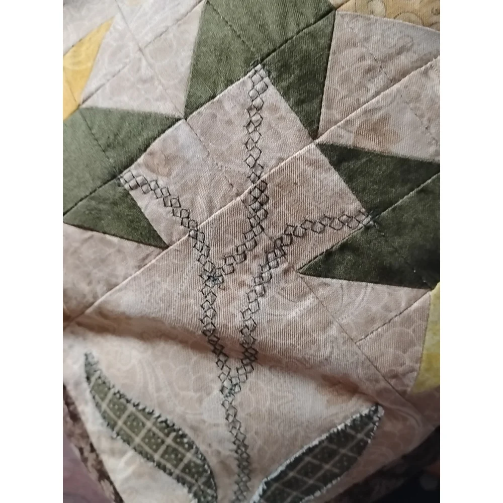 VTG Sunflower Star Throw‎ Pillow Farmhouse Patchwork Quilted Cottagecore